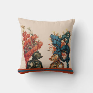 ANTIKE RITTERHELME, DRACHEN, ROTE BLAUE FEDERN KISSEN
