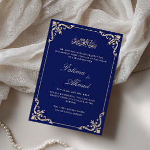 Antike Rococo-Ornamentik Königlich Blau Nikah-Zere Einladung