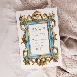 Antike Rokoko Blaue Goldene Rahmen Hochzeit RSVP Begleitkarte