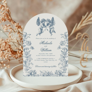 Antike Rokoko-Engel & Blumen Blaue Hochzeit Einladung