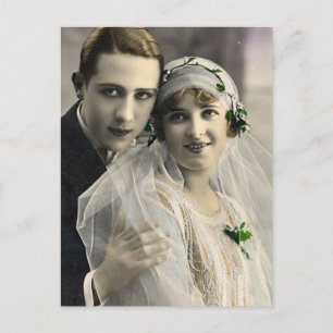 Antike romantische Braut und Bräutigam Fotos Postkarte