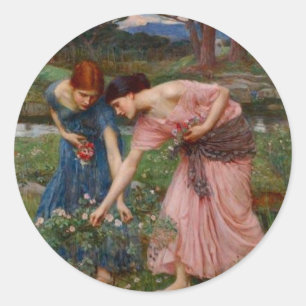 Antike Romantische Garten Frauen Präraffaelitisch Runder Aufkleber