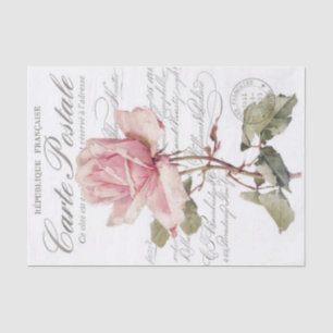 Antike romantische rosa Blumenpostkarte Seidenpapier