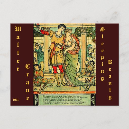 Antike romantische Walter Kranich Schlafen Beauty Postkarte (Vorderseite)
