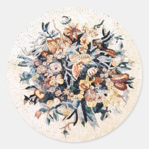 Antike römisch-italienische Elegant Blumenmosaik B Runder Aufkleber