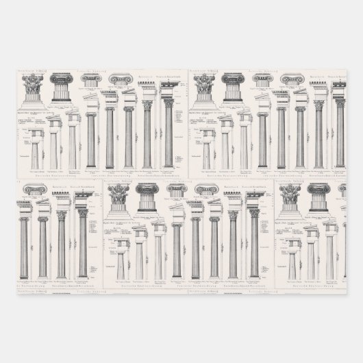 Antike römische Kolumnen Architekturzeichnungen Geschenkpapier Set (Vorderseite)