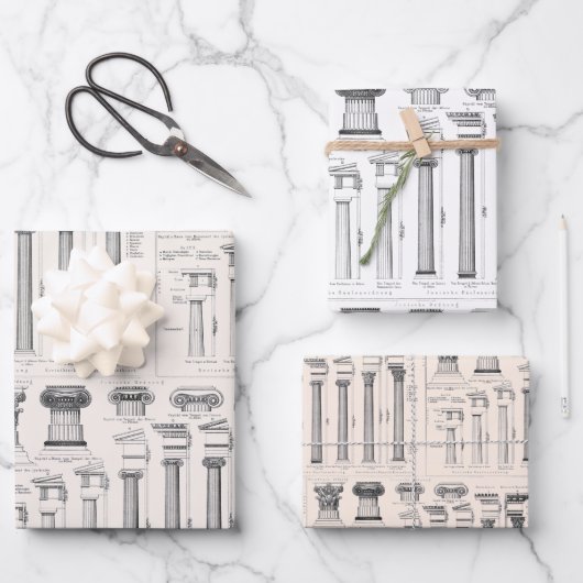 Antike römische Kolumnen Architekturzeichnungen Geschenkpapier Set (Vorderseite)