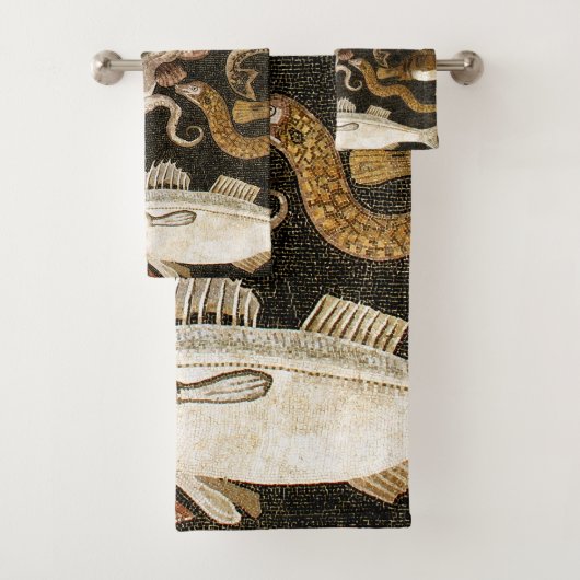 Antike römische Mosaik Pompeii Sea Life Steinmosai Badhandtuch Set (Insitu)