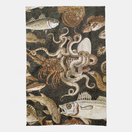 Antike römische Mosaik Pompeii Sea Life Steinmosai Geschirrtuch (Vertikal)