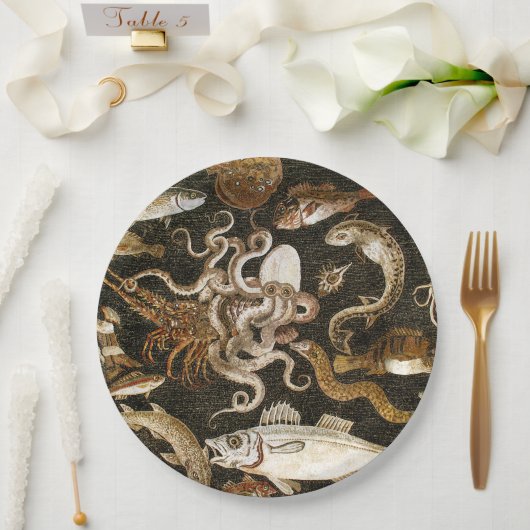 Antike römische Mosaik Pompeii Sea Life Steinmosai Pappteller (Hochzeit)