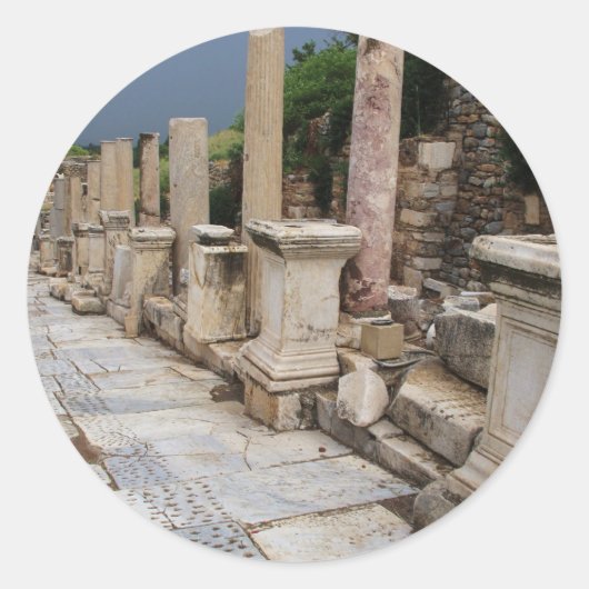 Antike römische Straße in der Stadt Ephesus, Türke Runder Aufkleber (Vorderseite)