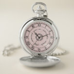 Antike römische Ziffern-hellrosa Marmorgewohnheit Taschenuhr<br><div class="desc">Dieser einfache dennoch klassische Taschenuhrentwurf hat einen grundlegenden schwarzen Entwurf der römischen Ziffer mit einem Vintagen Blick zu ihm. Er hat Kreise und punktierte Kreise sowie eine gezeichnete Grenze um ihn. Der Hintergrund ist eine hellrosa Farbe mit einem geringfügigen gemarmorten addierten Effekt. Sie können die einfache Schablone benutzen, um einen...</div>