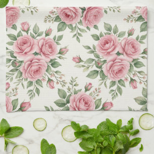 Antike rosa Aquarell-Rosen florales nahtloses Must Geschirrtuch