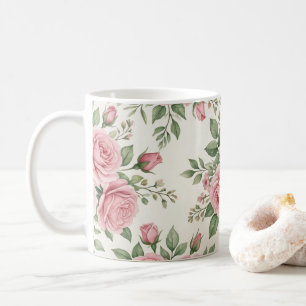 Antike rosa Aquarell-Rosen florales nahtloses Must Kaffeetasse