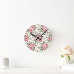 Antike rosa Aquarell-Rosen florales nahtloses Must Runde Wanduhr