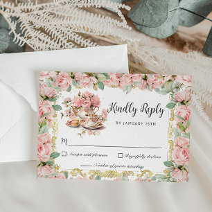 Antike rosa Blumen Hoch Tee Party Baby Braut- RSVP Karte