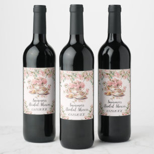 Antike rosa Blumen Hoch Tee Party Braut Dusche Weinetikett