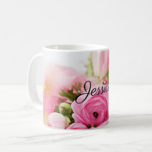 Antike rosa Blumen mit Ihrem Namen Kaffeetasse