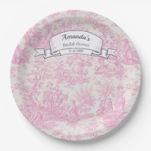 Antike rosa Blumen-Toile-de-Jouy-Dusche Pappteller