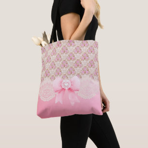 Antike rosa Blumenrosen Band und Spitze Tasche