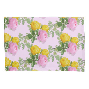 Antike rosa-gelbe Rosen-Blumen-Kissenbezug Kissenbezug