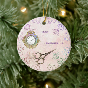 Antike rosa Goldschere Glam Keramik Ornament