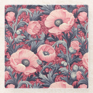 Antike rosa Mohnblumen Blumen Glasuntersetzer