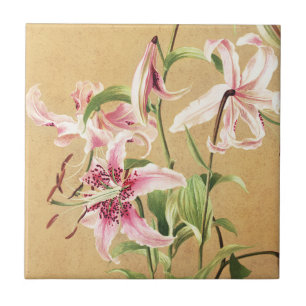 Antike rosa orientalische Lilie botanische Blumenk Fliese