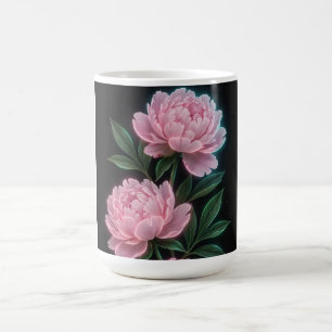 Antike rosa Pfingstrose Blumen Schwarz Kaffeetasse