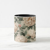 Antike Rosa Pfingstrosen-Creme-Blumenmuster Tasse (Zentrum)