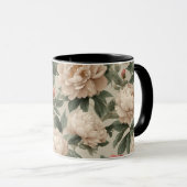 Antike Rosa Pfingstrosen-Creme-Blumenmuster Tasse (VorderseiteRechts)