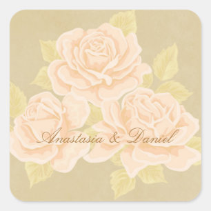 Antike rosa romantische Rosen mit goldenem Fleurde Quadratischer Aufkleber