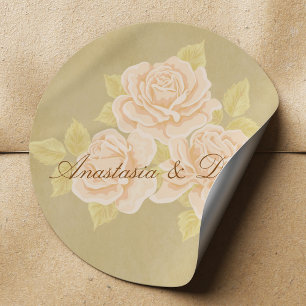 Antike rosa romantische Rosen mit goldenem Fleurde Runder Aufkleber