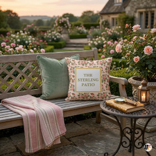 Antike Rosa Rose mit individuellem Text Goldrahmen Kissen