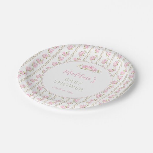 Antike rosa Rose Pappteller (Schrägansicht)