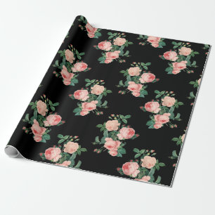 Antike rosa Rosen auf Schwarz Geschenkpapier