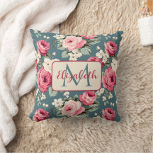 Antike rosa Rosen auf tiefblauem Monogramm