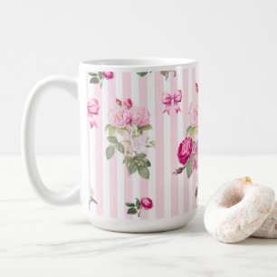 Antike rosa Rosen Coquette Schleife Streifen Kaffeetasse