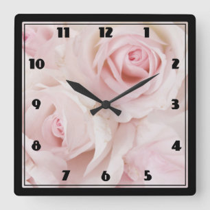 Antike rosa Rosen elegantes Bouquet Quadratische Wanduhr