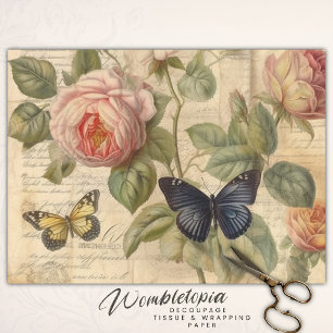 Antike rosa Rosen mit Schmetterlingen Deko Seidenpapier