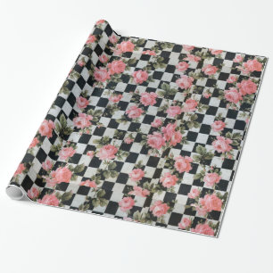 Antike rosa Rosen mit Schwarz und Weiß Geschenkpapier