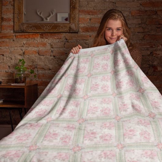 Antike rosa Rosen Patchwork Fleecedecke