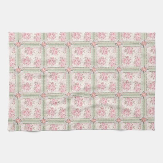 Antike rosa Rosen Patchwork Geschirrtuch (Horizontal)