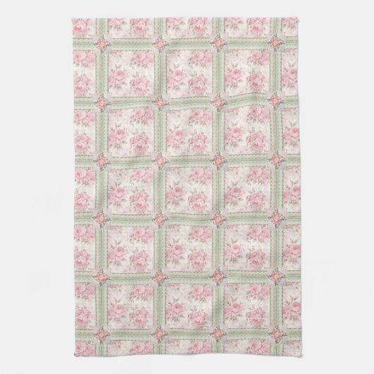 Antike rosa Rosen Patchwork Geschirrtuch (Vertikal)