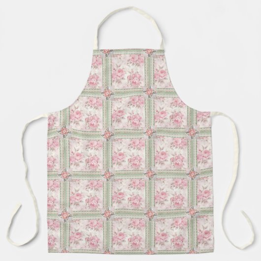 Antike rosa Rosen Patchwork Schürze (Vorderseite)