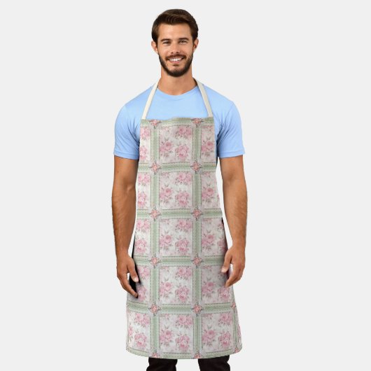 Antike rosa Rosen Patchwork Schürze (Getragen)