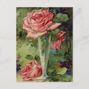 Antike rosa Rosen Postkarte