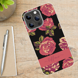 Antike rosa Rosen Schwarzes Blumenmuster mit Namen iPhone 16 Pro Max Hülle