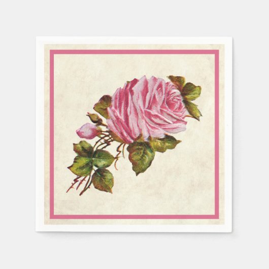 Antike rosa Rosen Serviette (Vorderseite)