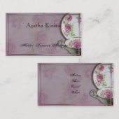 Antike rosa Rosen-Tee-Schale auf malvenfarbener Visitenkarte (Vorne/Hinten)